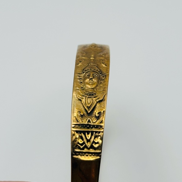 Vintage 1970s Etched Brass Cuff Bracelet – Asian Inspired Boho Design - Picture 2 of 10